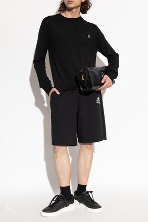 Balmain Cotton Shorts With Printed Logo, Mens, Black