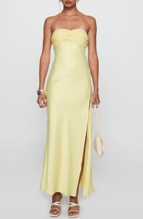 Princess Polly Chevalier Strapless Stretch Satin Maxi Cocktail Dress in Lemon at Nordstrom, Size 10