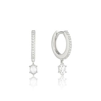 Lily & Roo Silver Diamond Style Hexagon Drop Earrings