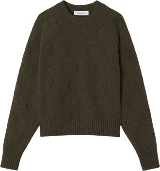 Lanvin Dark Green Cable-Knit Wool Sweater With Ribbed Trim