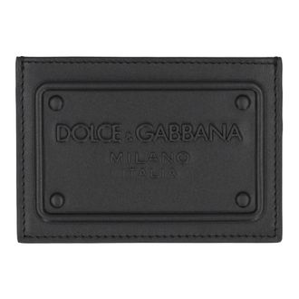 Dolce & Gabbana Wallets & Cardholders, male, Black, Size: ONE SIZE Calfskin Card Holder with Raised Logo
