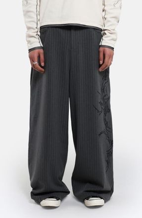 Jaded London Goliath Gothic Pinstripe Oversize Pants in Grey at Nordstrom, Size 32