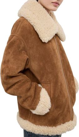 Mango Adriana Faux Suede & Faux Shearling Trim Jacket in Brown at Nordstrom, Size Xx-Large