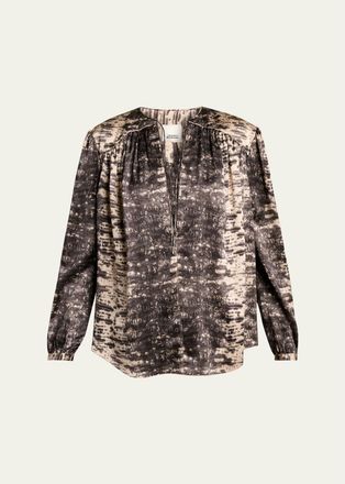 Isabel Marant Laraya Snake-Print Silk Peasant Blouse