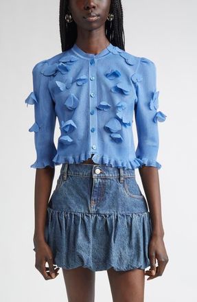 Coperni Butterfly Appliqu&eacute; Shimmer Knit Cardigan in Blue at Nordstrom, Size X-Large