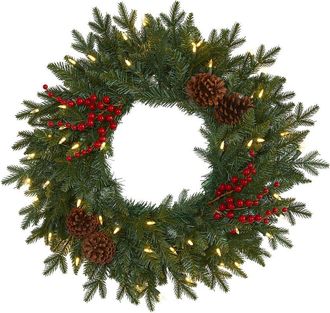 Nearly Natural 24in Green Pine Artificial Christmas Wreath
