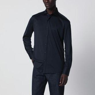 Brunello Cucinelli Navy blue silk and cotton shirt