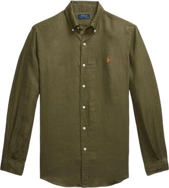 Ralph Lauren Slim Fit Linnen Overhemd - Heren - Casual Overhemden - Groen - 2XL - Linnen - Overhemden