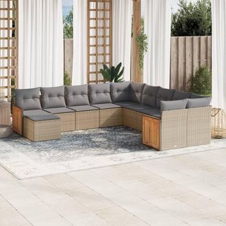 vidaXL Set De Sof&aacute;s De Jard&iacute;n 11pzas Con Cojines Rat&aacute;n Sint&eacute;tico Beige Vidaxl