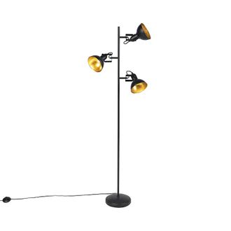 QAZQA Industrial L&aacute;mpara De Pie Industrial Negra Con Dorado 3 Luces - Tommy Acero Alargada /redonda Adecuado Para Led Max. 3 X 28 Watt - Qazqa
