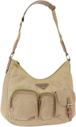 Prada Pre-owned Shoulder Bags, female, Beige, Size: ONE SIZE Pre-owned Nylon Shoulder Bag