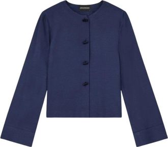 Emporio Armani Jacquard Knit Jacket - Dames - Zomerjassen - Blauw - M - Jassen