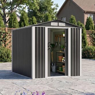 Living and Home 6 x 8FT Quick Assembly Metal Garden Storage Shed with Lockable Sliding Door in Black