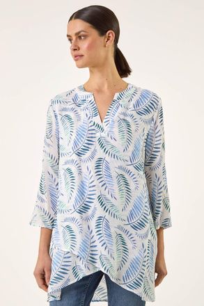 Roman Leaf Print Wrap Hem Tunic Top
