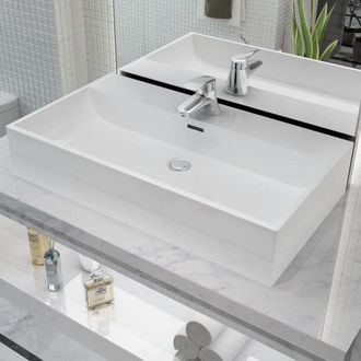 vidaXL Lavandino con Foro Rubinetto in Ceramica Bianca 76x42,5x14,5 cm - Vidaxl