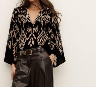 BA&SH Arriet V Neck Long Sleeve Top In Noir Multi
