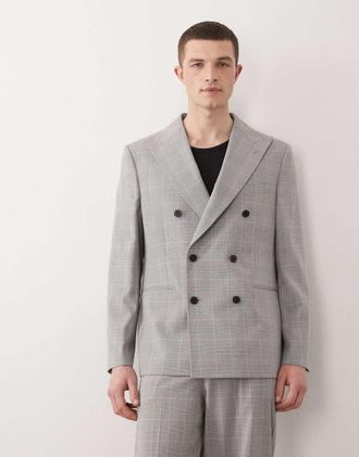 Asos Giacca da abito doppiopetto vestibilit&agrave; classica grigio Glen a quadri