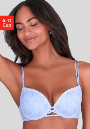 Vivance Push-up-BH VIVANCE Thea, Damen, Gr. 70, Cup C, hellblau, Netz, Obermaterial: 56% Polyester, 38% Polyamid, 6% Elasthan, BHs Push-up-BH, mit Blumen aus 