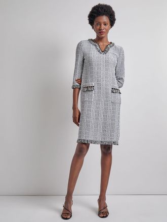 Misook Chain & Fringe Trim Tweed Knit Shift Dress - Vanity Fit