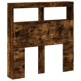 Berkfield Home Headboard Cabinet with LED Smoked Oak 100x17x102 cm in Brown | Size: 100 x 17 x 102 cm