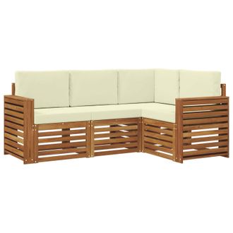 vidaXL Juegos De Sof&aacute;s 4 Pcs Natural Y Crema Madera De Acacia S&oacute;lida Vidaxl