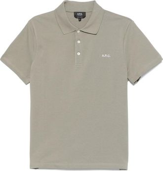 A.P.C. A.p.c., Tops, Heren, Groen, L, Katoen, Polo Shirt met Logo Borduurwerk en Korte Mouwen