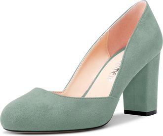 Castamere Women Chunky Block High Heel Round Toe Pumps Court Shoe Slip-on Office Party Dress 8.5 CM Heels Shoes Green B 5.5 UK