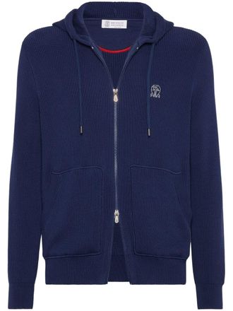 Brunello Cucinelli Gebreide hoodie - Blauw