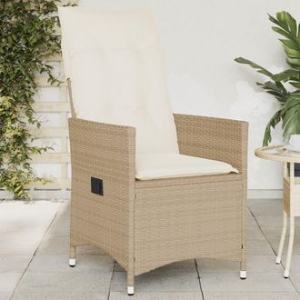 vidaXL Silla De Jard&iacute;n Reclinable Con Cojines Rat&aacute;n Sint&eacute;tico Beige Vidaxl