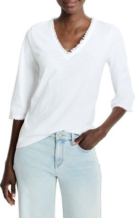 Nic+Zoe Fringe Trim Cotton T-Shirt in Paper White at Nordstrom, Size Xx-Large