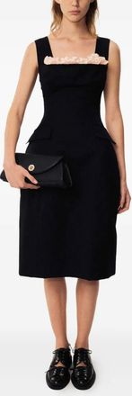 Simone Rocha flower-embellished bust-detail midi dress - women - Cupro/Polyester/Acetate/Virgin Wool - 14 - Black