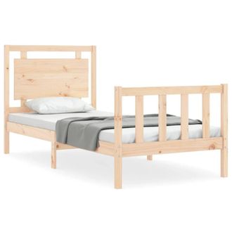 Berkfield Home Bed Frame with Headboard 100x200 cm Solid Wood in Light Tan