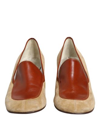Dolce & Gabbana Beige Leather Suede Block Heel Loafers Womens Shoes (Pre-Owned)