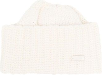 Saint Laurent logo-plaque chunky knit cashmere beanie - unisex - Cashmere - M - White