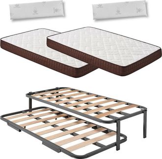 HOGAR 24 Cama Completa - Colch&oacute;n Viscobrown Doble Capa Viscosoft, Altura 15 Cm + Cama Nido De 4 Patas + 2 Almohadas Viscoel&aacute;stica, 80x180 Cm