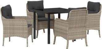 vidaXL Garden Dining Set with Cushion 5 pcs Light grey Poly rattan vidaXL