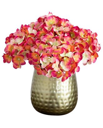 Nearly Natural 11in Artificial Hydrangea Arrangement in Metal Vase