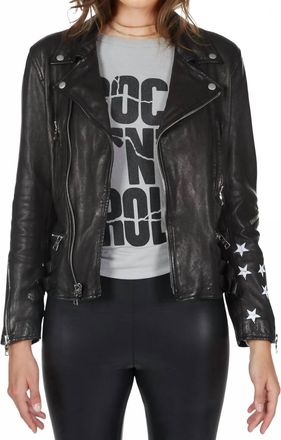 Lauren Moshi Pre-Loved Posey Star Leather Moto Jacket In Black/white
