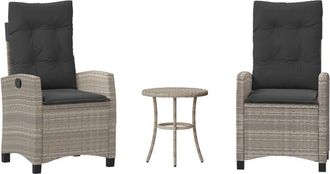 vidaXL Sillas Y Mesita De Jard&iacute;n 3 Piezas Rat&aacute;n Sint&eacute;tico Coj&iacute;n Gris Vidaxl