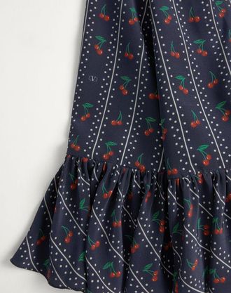 Valentino Gonna Midi In Crepe De Chine Stampa Cherryfic Donna NAVY/ROSSO CILIEGIA 36