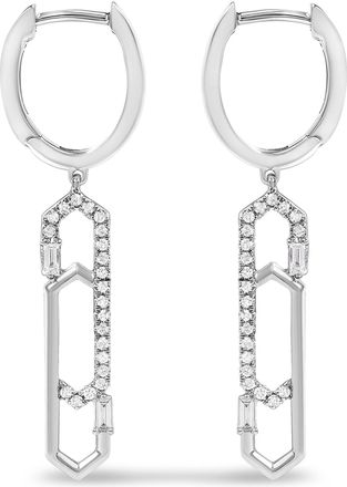 House of Brilliance 14K White Gold 1/4 Cttw Diamond Interlocking Paperclip Dangle Earrings