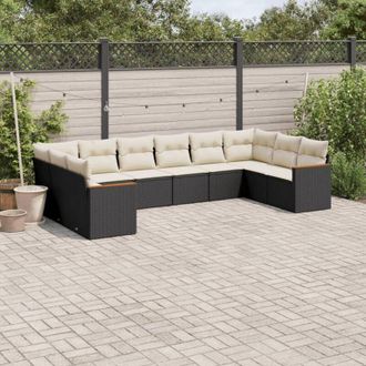 vidaXL Vidaxl - Set De Sof&aacute;s De Jard&iacute;n 10 Pzas Cojines Rat&aacute;n Sint&eacute;tico Negro