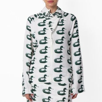 Burberry Waterbird Print Viscose Blouse, Brand Size 2 ( US Size 0 )