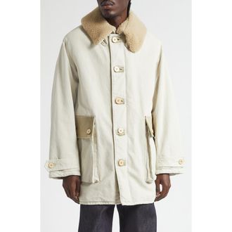 Visvim Winfield Field Coat with Genuine Shearling Collar in Off White at Nordstrom, Size 4