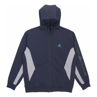 adidas Mens adidas St Blok Knjkt Chest Brand Logo Embroidered Hooded Track Jacket Blue HM5145