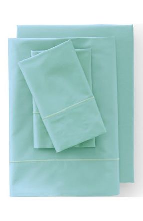 Lands End 417 Thread Count Premium Supima Cotton No Iron Sateen Fitted Bed Sheet in Aqua Breeze at Nordstrom, Size Queen