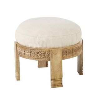 Maisons du monde Taburete de mango y coj&iacute;n de algod&oacute;n beis