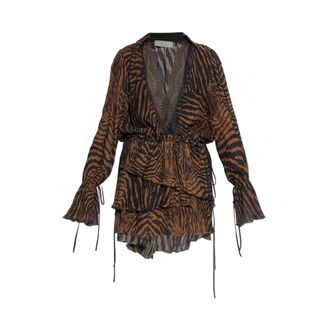 Blumarine Short Dresses, female, Brown, Size: 2XS V-neck Tiered Dress