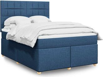 vidaXL Cama Box Spring Con Colch&oacute;n Tela Azul 140x190 Cm Vidaxl