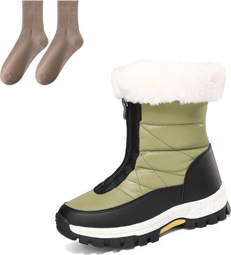 Generic Womens Non-slip Warm Zipper Snow Boots, Waterproof Faux Fur Winter Mid-Calf Booties Outdoor Insulated Boot